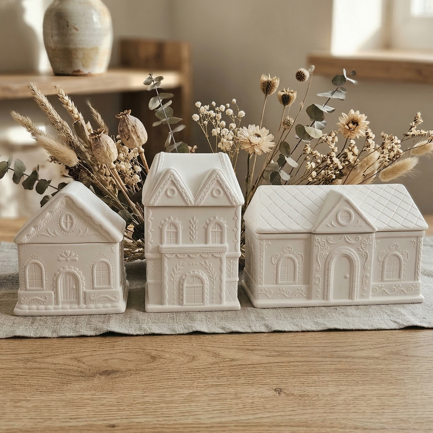 Kaars Groot Huisje - Witte/Bloementuin