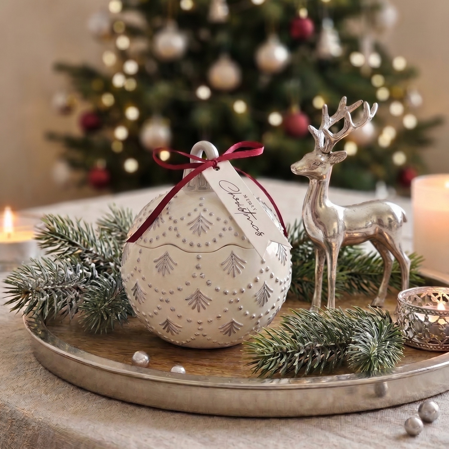Kaars Christmas Bauble Enchanted MINI - Wit / Zilver / Wintermagie / MINI