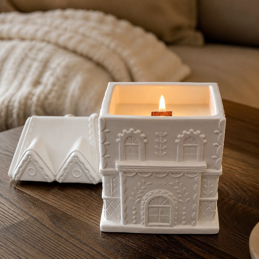 Scented Candle Medium House - White / Coconut Island