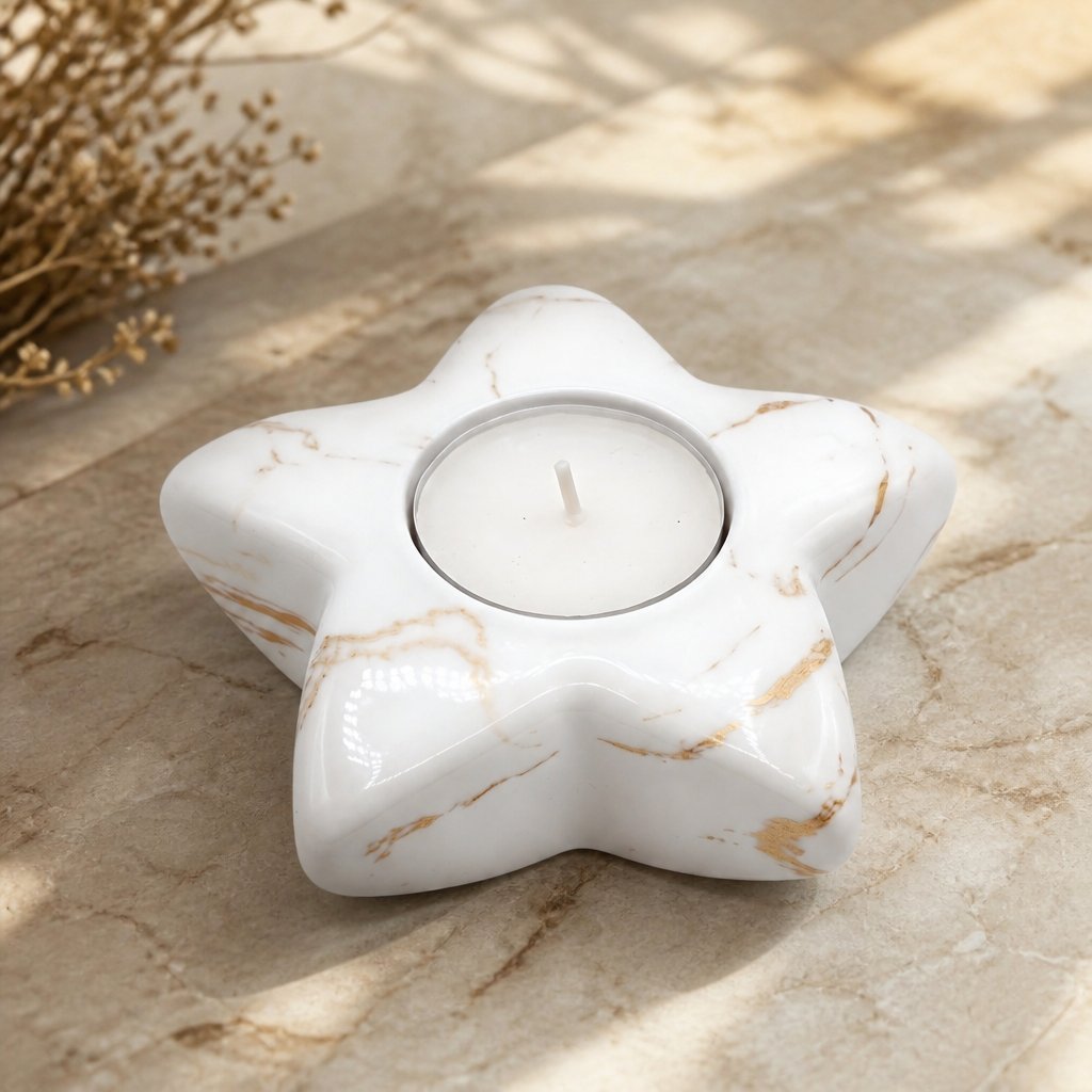 Designkaarsenhouder Ster - Wit / Goud