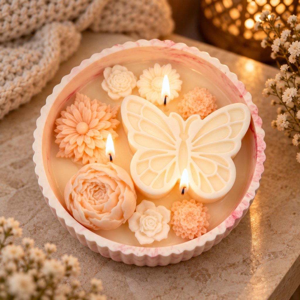 Kaars Vlinderbries - Wit / Roze / Melk, Honing
