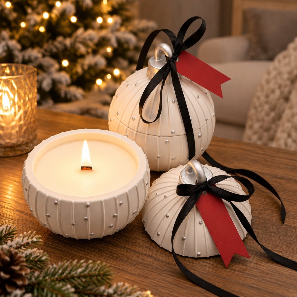 Kaars Christmas Bauble Charming - Wit / Zilver / Wintermagie