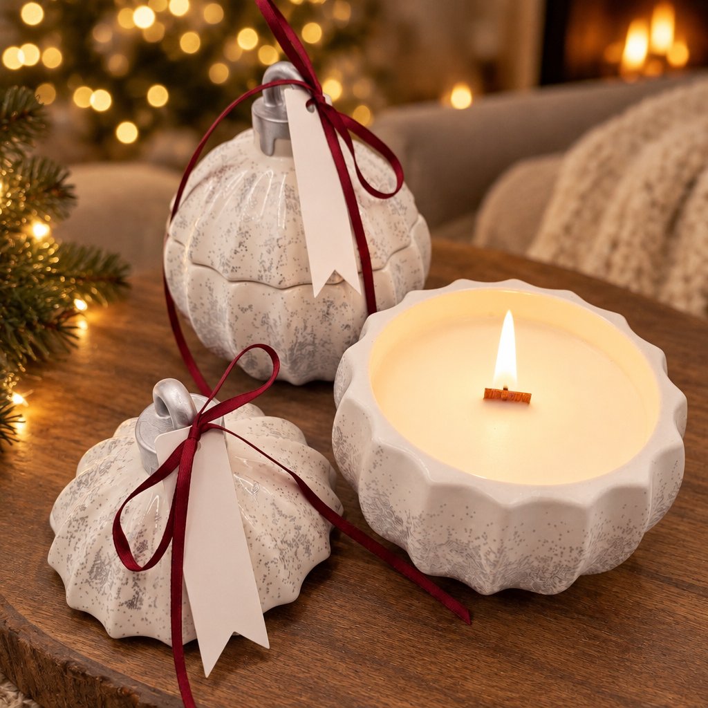 Kaars Christmas Bauble Glitter - Wit / Zilver / Wintermagie