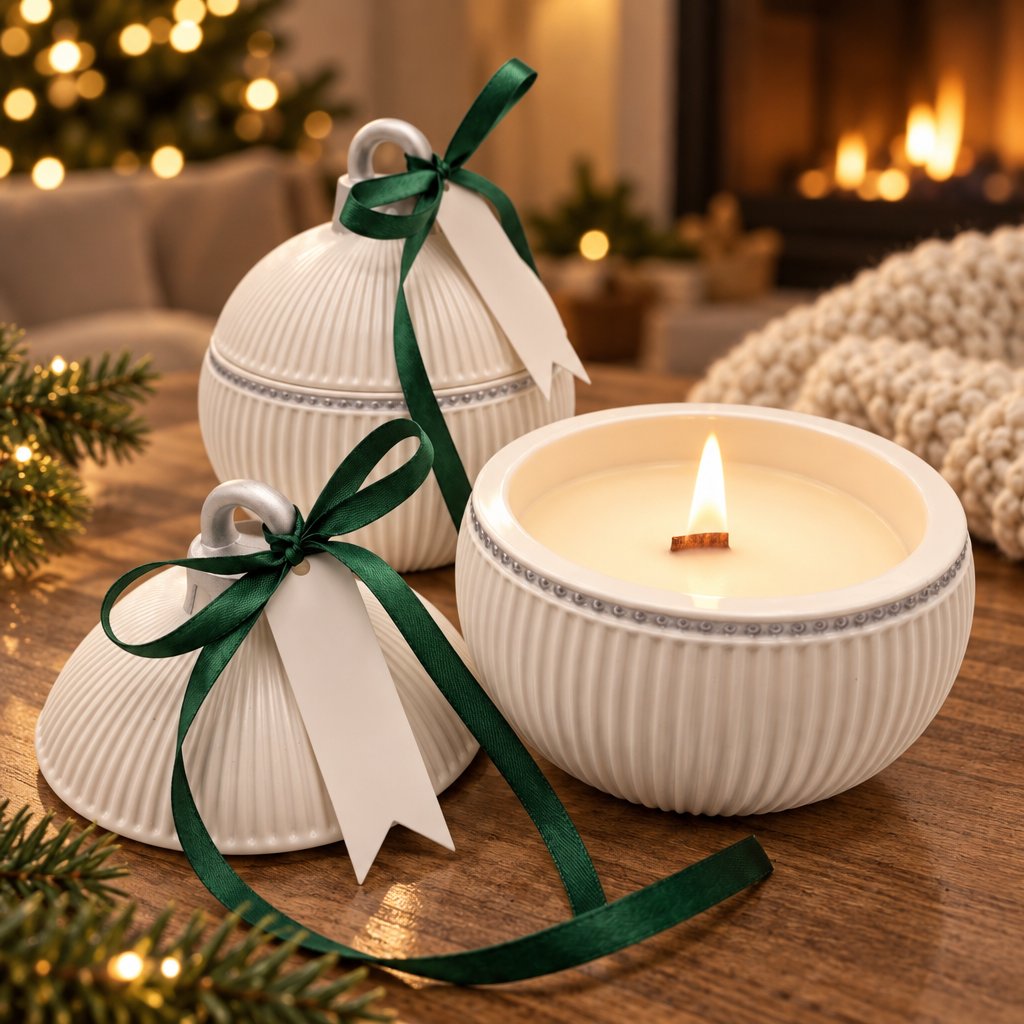 Kaars Christmas Bauble Elegance - Wit / Zilver / Wintermagie