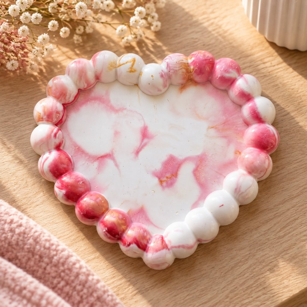 Design dienblad Parelhart - Wit / Roze / Goud